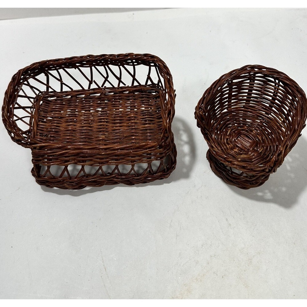 Vintage Miniature Wicker Wood Chair Set of 2 Doll House Boho Decor